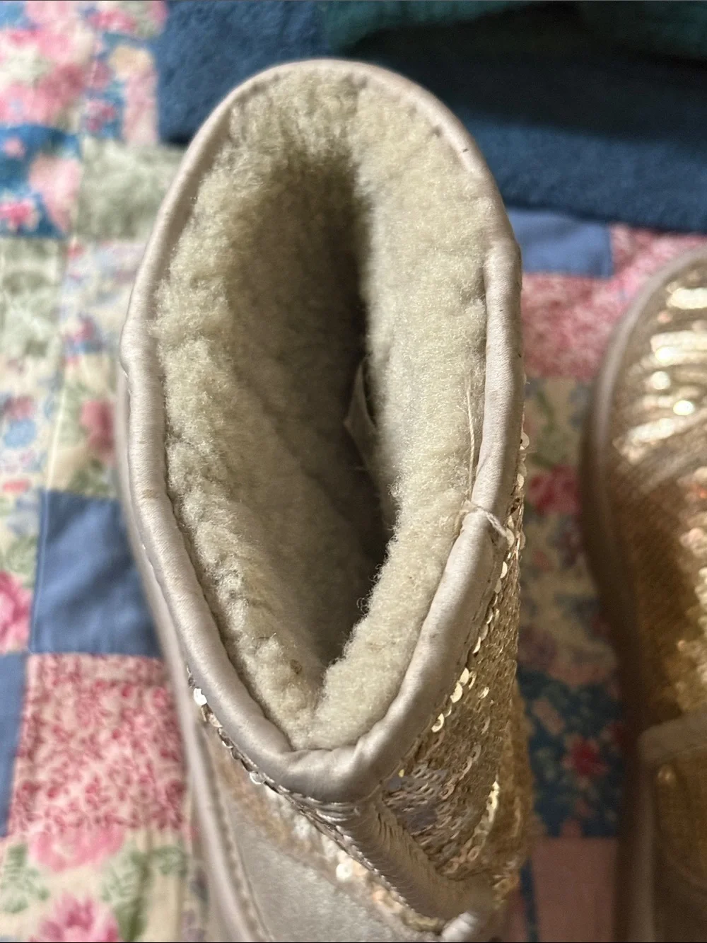 UGG Gold Sequin Slip-On Shearling Boots